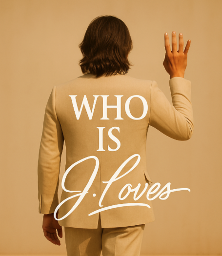 A person in a light suit raises their hand with text: "WHO IS J.Loves."